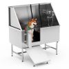 Pet Bathtub - 50 Inch Professional Dog Rinse Station (Left Side Ramp) with Faucet, Leash and Other Accessories, Adjustable Legs