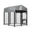 Heavy Duty Dog House, Dog Pen with Roof, Reversible Feeding Door, Stainless Steel Feeding Bowls, Dog Fence Cage for Small to Large Dogs