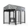 Heavy Duty Dog House, Dog Pen with Roof, Reversible Feeding Door, Stainless Steel Feeding Bowls, Dog Fence Cage for Small to Large Dogs