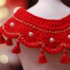 Red Pet New Year Collar Dog Cat Scarf Bib Festive Tassel Necklace Teddy Bichon Handmade Knitting Collar