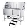 VEVOR 62" Pet Dog Bathing Station w/Stairs, Professional Stainless Steel Dog Grooming Tub w/ Soap Box, Faucet,Rich Accessory,Bathtub for Large,Medium